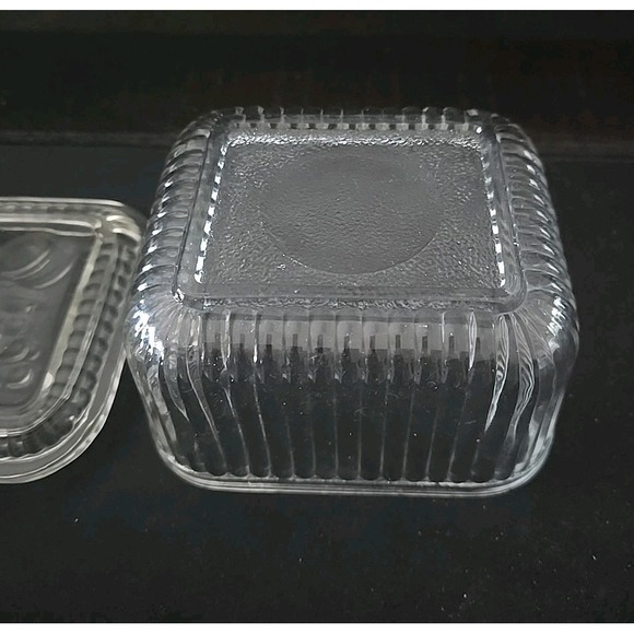 Vintage Square Glass Dish Container With‎ Lid Fruit Design Embossed Clear - Picture 4 of 5